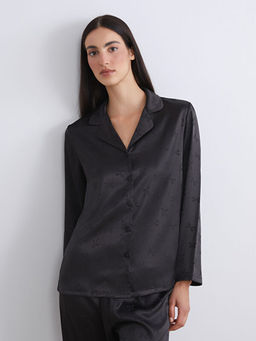 G?mlek Yaka Fiyonklu Saten Kad?n Pijama Tak?m?