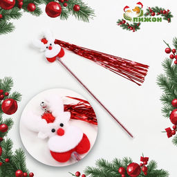 Дразнилка для кошек с бубенчиком Новогодний заяц, 30 см - Пижон фото 5