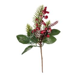 Blumentag VDD-64 Веточка декоративная заснеженная с ягодами и шишкой 6 х 1 шт. 23 см 01