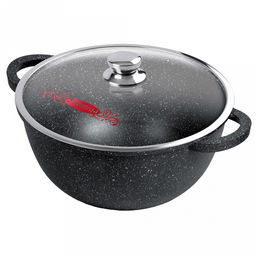 Казан с антипригарным покрытием 10л, д32см "Гранит", h18,5см, s0,4см, литые ручки, стеклянная крышка с пароотводом, подарочная упаковка (Россия)