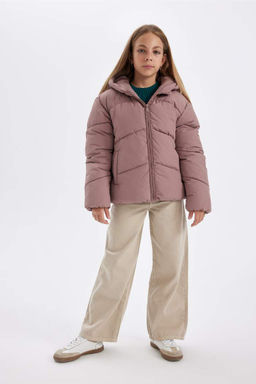 Водоотталкивающее пальто с капюшоном для девочек - Defacto фото 2