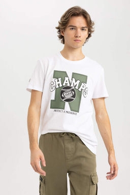 Облегающая футболка с коротким рукавом и круглым вырезом с принтом - Defacto фото 5