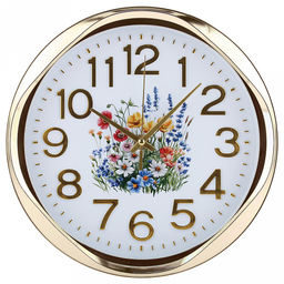 Часы настенные Летний сад д24,8см, h4,5см, мягкий ход, циферблат Цветы белый; цифры арабские, золотой; корпус пластик, золотой; в коробке (Китай)
