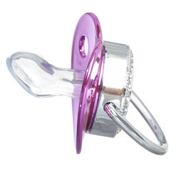 Соска - пустышка силиконовая ортодонтическая M&B «BABY», от 6 мес., с колпачком, держатель - цепочка, цвет розовый/серебро, стразы