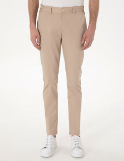 Bej Slim Fit Beli Lastikli Kanvas Pantolon