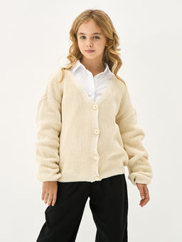Молочный вязаный кардиган для девочки - Kogankids фото 2