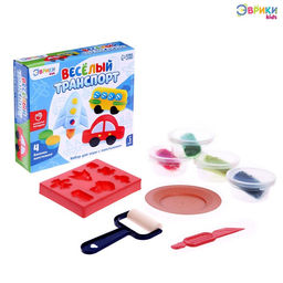 Набор для игры с пластилином Весёлый транспорт, 4 баночки с пластилином