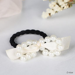 Цена за 2 шт. Резинка-продевка для волос 4 см / YY058-3 /уп 100/200/черная жемчуг