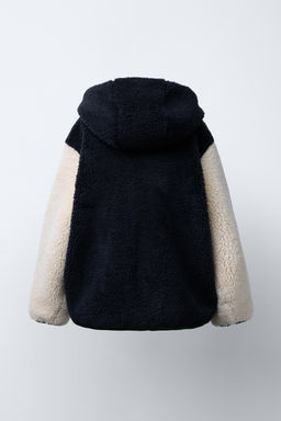 COLOUR BLOCK FAUX SHEARLING JACKET WITH HOOD - Zara фото 4