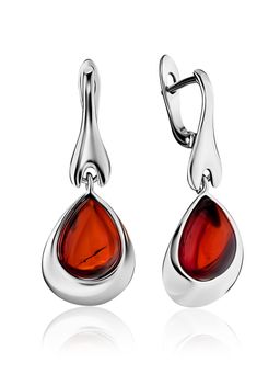 Женственные серьги со вставками из натурального янтаря вишнёвого цвета Джульетта