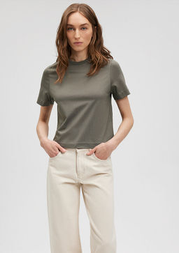 Pamuklu Merserize Bisiklet Yaka Yesil Basic Tisort - Mavi фото 2