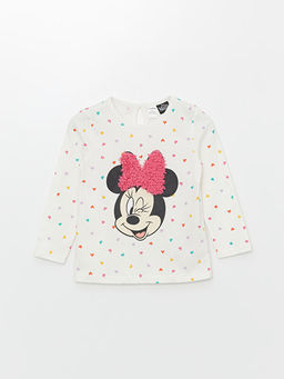 Bisiklet Yaka Uzun Kollu Minnie Mouse Bask?l? K?z ?ocuk Ti??rt