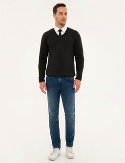 Antrasit Melanj Slim Fit V Yaka Basic Triko Kazak - Pierre cardin фото 5