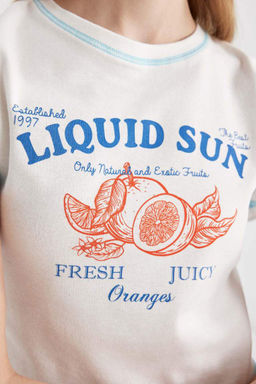 Классная футболка с коротким рукавом в рубчик с круглым вырезом и принтом - Defacto фото 8