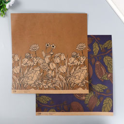 Цена за 5 шт. Бумага для скрапбукинга двусторонняя крафт Какао и цветы, плотность 180 г, 30.5?32 см