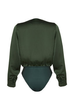 TRENDYOLMILLA Haki Saten Kumas Kruvaze Yaka Etek Ucundan C?tc?t Detayl? Dokuma Body TOFAW19BB0678  фото 16