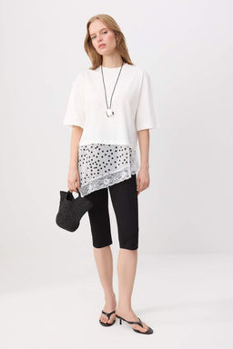 Ekru D_z Oversize/Geni_ Kal_p Puantiyeli Dantel Detayl_ _rme T-Shirt TWOSS26TS00337 - Trendyolmilla фото 2