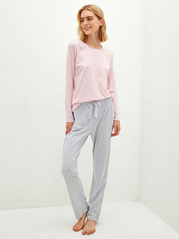 Bisiklet Yaka D?z Uzun Kollu Kad?n Pijama Tak?m?