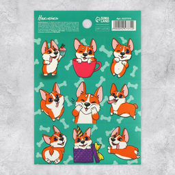Цена за 10 шт. Наклейки детские бумажные «Забавный корги», c раскраской на обороте, 10×14 см