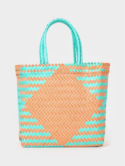 Сумка плетёная, 30×15×35 см, пластик, бирюзово-жёлтая