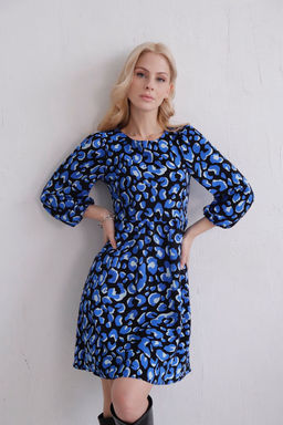 Платье чёрно-синее с присборенной юбкой