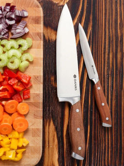 Набор ножей 2 предмета, 20 см, 12.5 см, нержавеющая сталь, рукоятка каучуковое дерево, Daniks, Wood,
