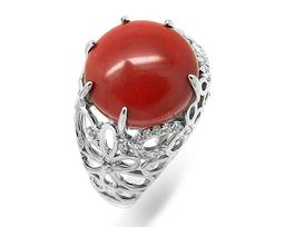 Кольцо из серебра коралл, МЦВ225