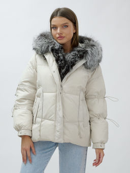 с чернобуркой ПРЕМИУМ класса Полупальто куртка зимняя коричневого цвета  бежевого цвета - Mtforce фото 2