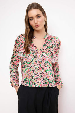 Pembe Cicekli F?rf?r Detayl? Saten Dokuma Bluz TWOSS26BZ00394 - Trendyolmilla фото 2