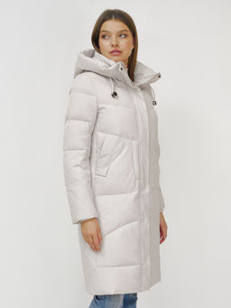 Куртка зимняя с капюшоном удлиненная стеганная бежевого цвета 9650B - Mtforce фото 8