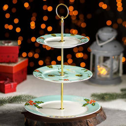 Блюдо фарфоровое 3-х ярусное Magistro «Новый год. Шишки», d=15/18/23 см