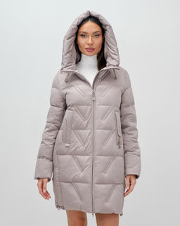 Куртка зимняя женская классическая с капюшоном светло-коричневого цвета 7671SK