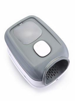 Туалет закрытый, 52×38×37 см, с УФ-лампой и миской, пластик, серый