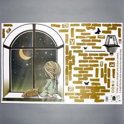 Наклейка пластик интерьерная цветная "Малышка с кошкой на окошке" 60х90 см