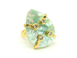 Кольцо с перламутром капля 23*30мм цв.зеленый