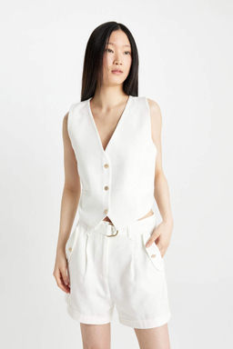 Укороченный хлопковый блейзер с V-образным вырезом - Defacto фото 3