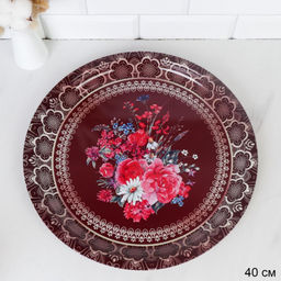 Поднос круглый 40 см металл Эмаль Букет Бордо арт. M-101 (730881)