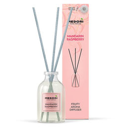 Ароматический диффузор 30мл Mandarin Raspberry (Мандарин Малина) 3,5х3,5х15см, настольный, стекло, палочки из микрофибры, отдушка, с пробником аромата, в коробке, Medori (Россия)  фото 2