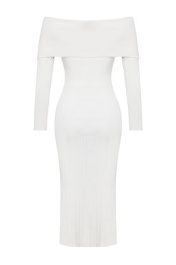 Ekru Midi Triko Basic Carmen Yaka Elbise TWOAW25EL00033