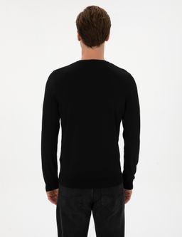 Siyah Slim Fit Bisiklet Yaka Triko Kazak - Cacharel фото 5