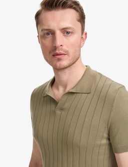 Haki Slim Fit %100 Pamuk Apa_ Yaka Triko Ti__rt