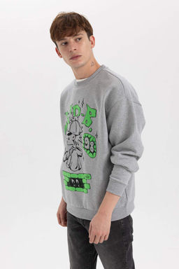 Толстовка оверсайз с круглым вырезом и принтом - Defacto фото 4