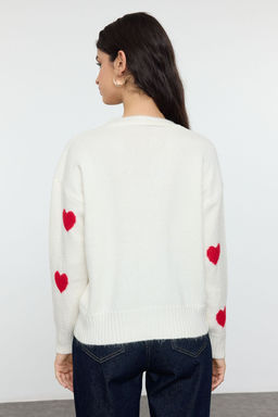 TRENDYOLMILLA Ekru Kalp Desenli V Yaka Triko H?rka TWOAW25HI00373 фото 5