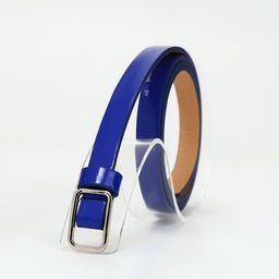 Ремень женский тонкий, 110×1.3 см, прямоугольная пряжка металл, серебристая, синий