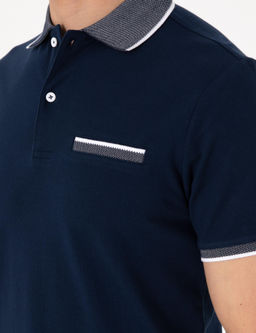 Lacivert Slim Fit %100 Pamuk D__meli Polo Yaka Ti__rt