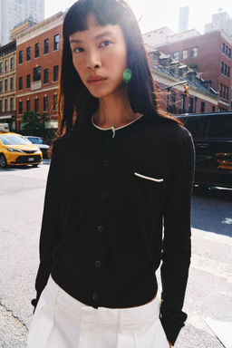 CHAQUETA COMBINADA PUNTO / Negro / Blanco - Zara фото 2