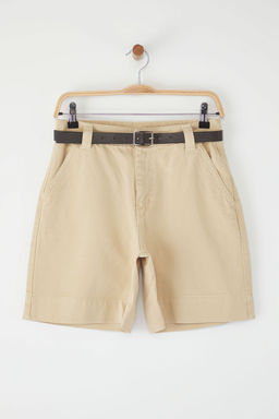 Trendyolmilla Bej Kemerli Dikis Detayl? Yuksek Bel Denim Bermuda TWOSS25SR00196  фото 5