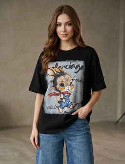 K13600 Футболка OVER SIZE (хлопок) ЧЕРНЫЙ