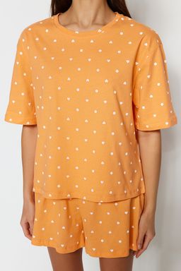 Trendyolmilla Beyaz %100 Pamuklu Puantiyeli ve Kalpli Sortlu Orme Pijama Tak?m? THMSS21PT1485 фото 37