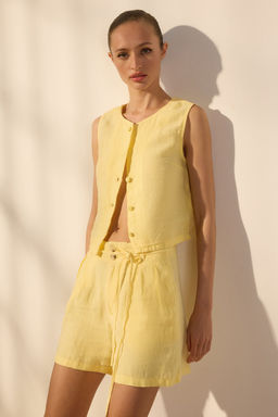 Trendyolmilla Siyah %100 Keten Beli Baglama Detayl? Mini Sort TWOSS25SR00088  фото 6